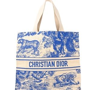 BNWT Christian Dior Blue and Cream Straw Riviera Tote Bag